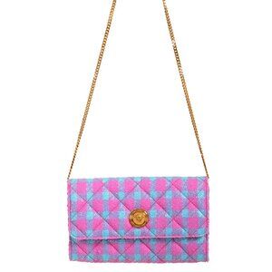 Versace Women's Wool Lurex Jacquard Gold Medusa Quilted Clutch Shoulder Bag